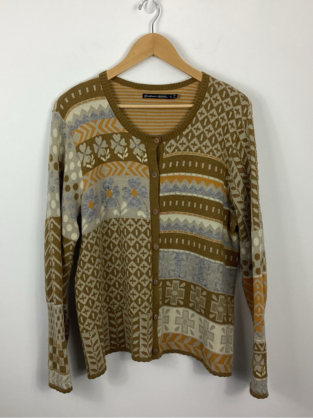 Gudrun Sjoden Wool Patchwork Cardigan Sweater Size XL